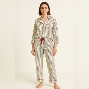 Lands End Striped Flannel Pajama Set 100% Cotton Multicolor Size 2X